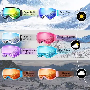 Findway Copii Ochelari de Schi Protectie UV Anti-ceață pentru Schi, Snowboard și Alte Sporturi de Iarnă Copii Ochelari de Snowboard pentru 3-8 Ani
