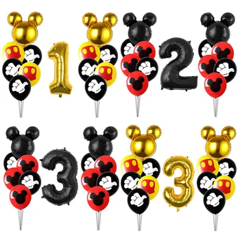 14pcs Aur Mickey Minnie Mouse Cap Baloane Folie Copii Ziua de nastere Decoratiuni Petrecere Copii Globos 32inch Serie Neagra de Latex Jucarii