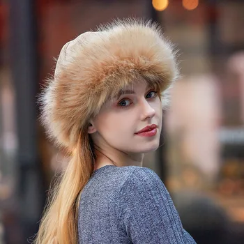 2021 Cald Iarna rus Imitație de Blană de Vulpe Pălărie Moale, Cald, Pufos Faux Blană de Vulpe Bombardier Pălărie de Lux pentru Femei de Calitate lucrate Manual Fox Pălărie