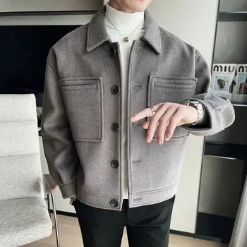 2022 Stil Britanic de Iarnă Scurt Haină de Lână pentru Bărbați Cald Buzunar Moda Casual Stofa Jacheta Barbati Streetwear Vrac Haină de Lână S-3XL