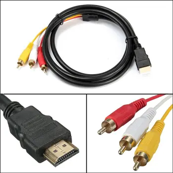 5 Picioare 1080P HDTV compatibil HDMI de sex Masculin la 3 RCA Audio Video, Cablu AV Cablu Adaptor Convertor Cablu de Plumb Pentru HDTV NOI