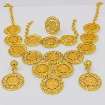 Adixyn Turcia Monedă Colier/Cercei/Inel/Bratara Seturi De Bijuterii Pentru Femei De Culoare De Aur De Monede Arabe/Africa De Mireasa, Cadouri De Nunta
