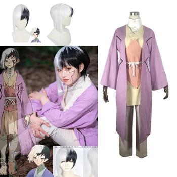 Anime Dr. STONE Asagiri Gen Cosplay Costum Unisex pentru Adulti Fantezie Kimono Costumele Drăguț Costum Alb Peruca Neagra, Pentru Femei, Barbati Halloween