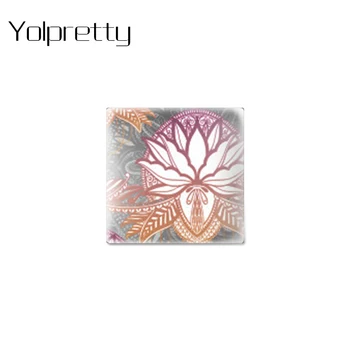 Reducere Art floare de lotus mandala etnice abstract india model pătrat de sticlă cabochon dom semi terminat de bijuterii Margele Si Bijuterii ~ Confortresidenceploiesti.ro