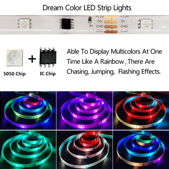Benzi cu LED-uri de Lumină DreamColor Bluetooth APP de Control Curcubeu Decor RGB WS2811 Impermeabil Flexibil Lampu Led SMD Pentru Camera de zi