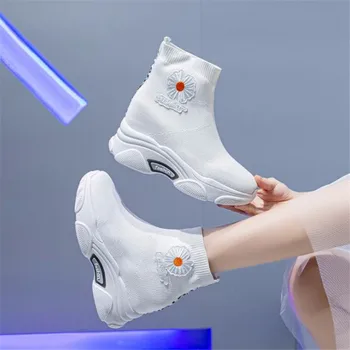 Broderie Respirabil Tricotate Indesata Adidasi Femei New Spring Solid Pană Pantofi Ciorap Femeie Fund Gros Mare Sus Pantofi pentru Femeie