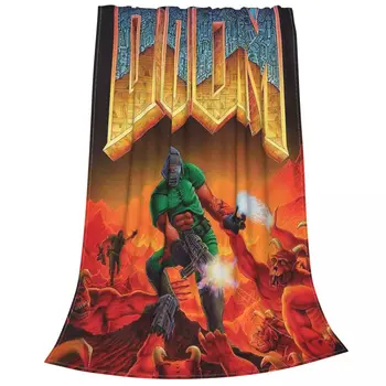 Doom Joc Pături Flanel de Imprimare Doom Slayer Portabil Super Cald Arunca Pături pentru Pat Travel Covor Bucata