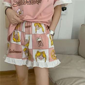Femei Pijama Japonia Anime Sailor Fata Tricou Maneca Scurta pantaloni Scurți Homewear Harajuku Lolita Fata Dulce Pijama INS Kawaii Costum