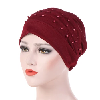 Femeile musulmane turban scarf pearl turban pălărie cancer chimioterapie căciuli capac islamic folie vălului musulman femme hijab Accesorii de Par