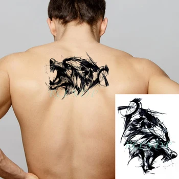 Impermeabil Tatuaj Temporar Autocolant Negru Cap de Lup Lună Model Scrisoare de Tatuaj Fals Flash Braț, Picior, Tatuaj pentru Băiat Femei Bărbați