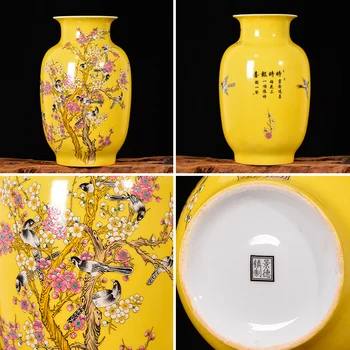 Jingdezhen porțelan antic Chinez noi vaza cu geamuri galbene coțofană pe prun model mare vaze