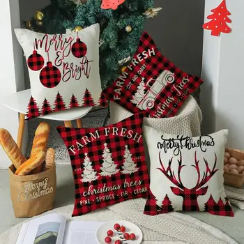 Lenjerie de pat Rosie Carouri Scoțiene de Crăciun Perne Caz Reni, Fulgi de zăpadă Copaci de Imprimare de Crăciun Perne Decorative pentru Canapea Canapea Pat
