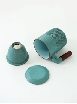 LUWU Verde Ceramice Cana de Ceai cu Infuzor Cana de Ceai din Ceramica cu Capac 300ml