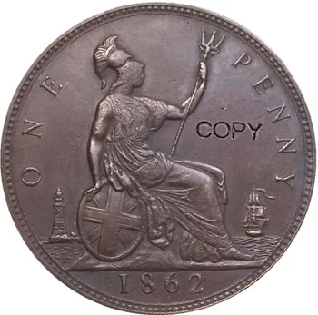 Marea BRITANIE 1862 1 Penny coin copia 31mm