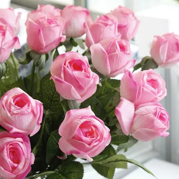 Noul artificiale de trandafiri ziua Îndrăgostiților hidratare real atinge rotund boboci de trandafir aranjament de flori de nunta de decorare