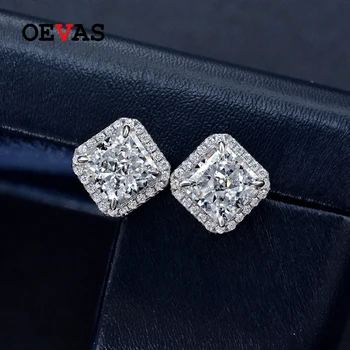 OEVAS Argint 925 7*7mm Acvamarin Galben Roz Ridicat de Carbon Diamant Cercei Stud Pentru Femei Spumant Bijuterii Fine