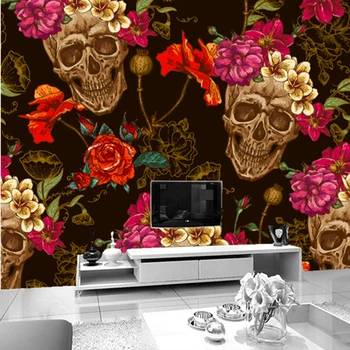 Personalizate 3D tapet retro. Craniul flori folosite pentru a decora camera de zi murală KTV Bar, Restaurant fundal tapet rezistent la apa