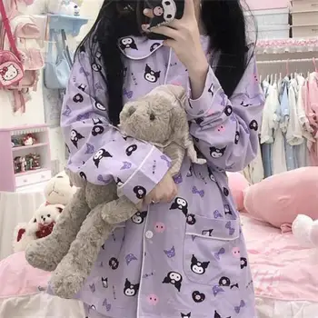 Sanrioed Kuromi Pijamale Ins Femei Mâneci Lungi Lungi Drăguț Student în Vrac Pot Fi Purtate in Afara de Servicii de Origine Costum din Două piese