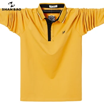 SHAN BAO 2021 toamna iarna marca rever liber cu mâneci lungi tricou POLO clasic broderie casual, de culoare solidă pentru bărbați polo galben