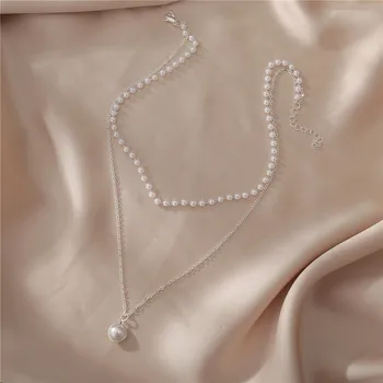 TOBILO 2021 Noua Moda Simulate Perla Cravată Colier Drăguț Strat Dublu Lanț Pandantiv Pentru Femei Bijuterii Fata Cadou