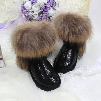 Top Moda Femei Naturala de Vulpe Blană de Zăpadă Cizme Autentice Piele de Vaca de Iarna Cizme de Iarna pentru Femeie Pantofi pentru femei Cizme pentru Femei