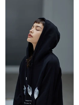 ZIQIAO 2021 Femei cu Glugă pulover Pulover Stil coreean Vrac Stil Leneș Top cu Maneci Lungi Tricou Femei Jachete de Epocă